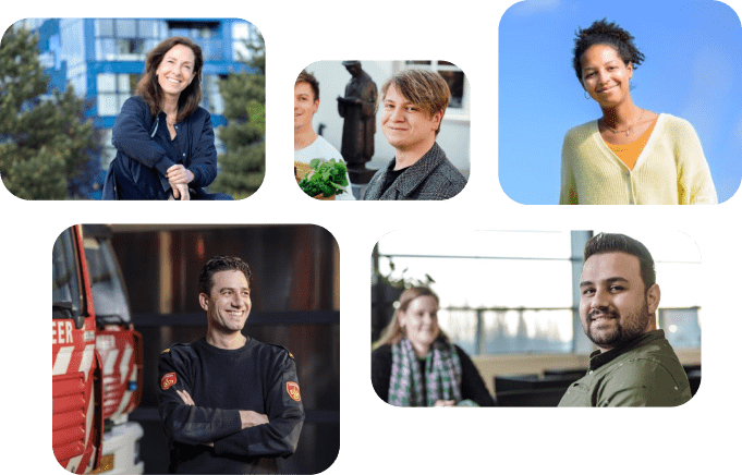 Achtergrondafbeelding met beelden van geïnterviewden van Renée ter Berg